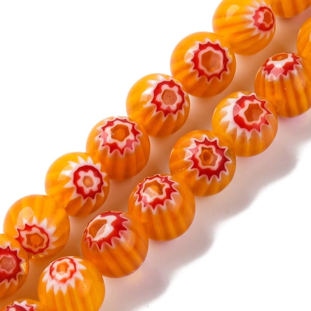 Håndlavede Lampwork Glasperler Med Blomster - Orange(8mm) - Uniq Perler -