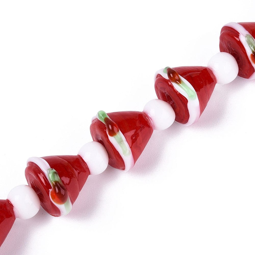 Håndlavede Lampwork Glasperler – Nissehue, Rød/Hvid (17,5–19mm) - Uniq Perler - 115510