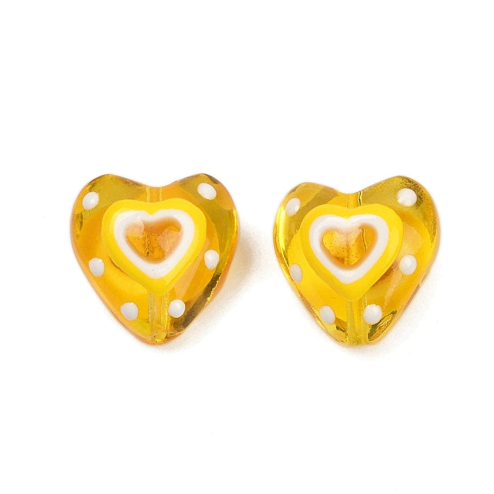 Håndlavede Lampwork Hjerte Glasperler - Gul (14mm) 4 stk - Uniq Perler - 115292