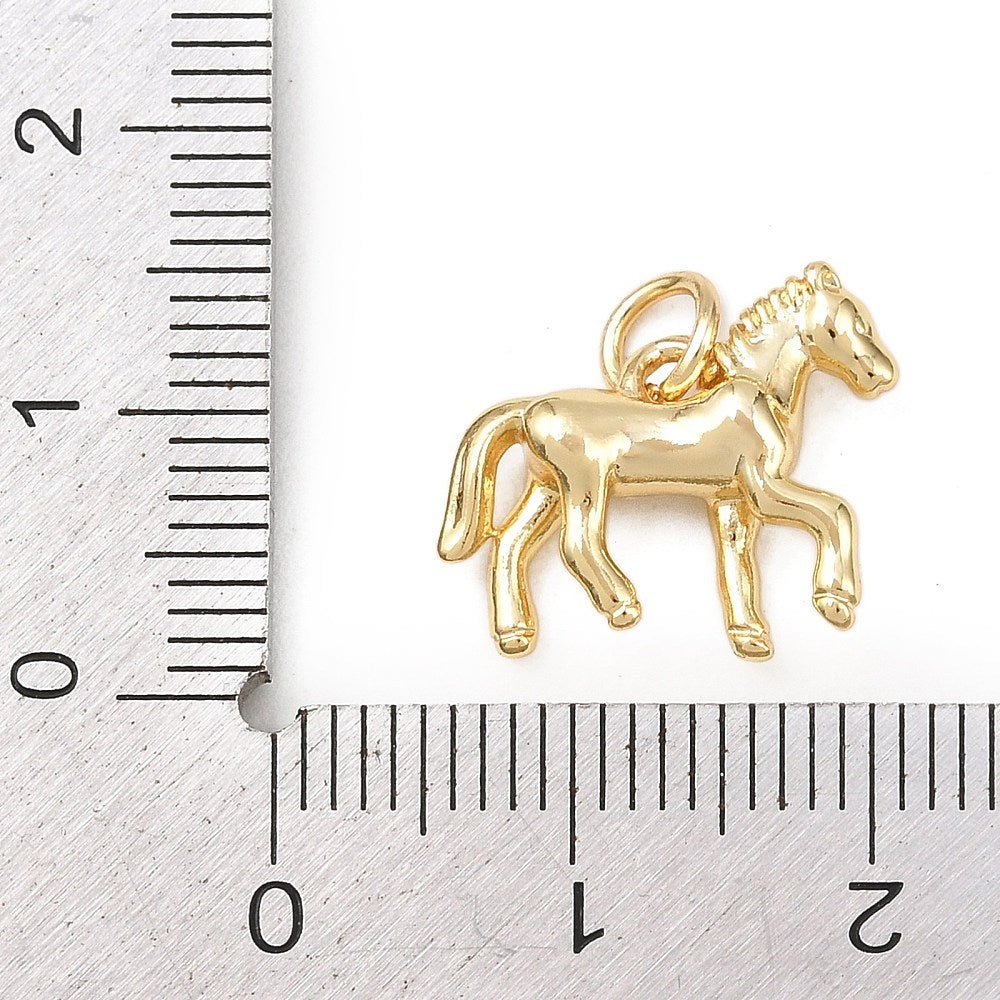 Heste Vedhæng – 18K Forgyldt Messing (13,5x16,5x4,5mm) - Uniq Perler - 120966
