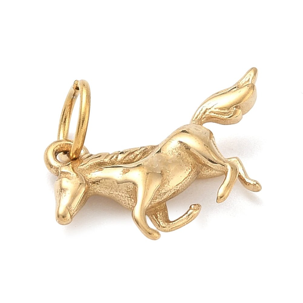 Heste Vedhæng i 304 Rustfrit Stål – Med øsken (11.5x20mm) - Uniq Perler -