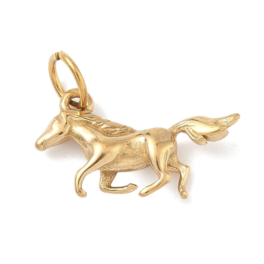 Heste Vedhæng i 304 Rustfrit Stål – Med øsken (11.5x20mm) - Uniq Perler -