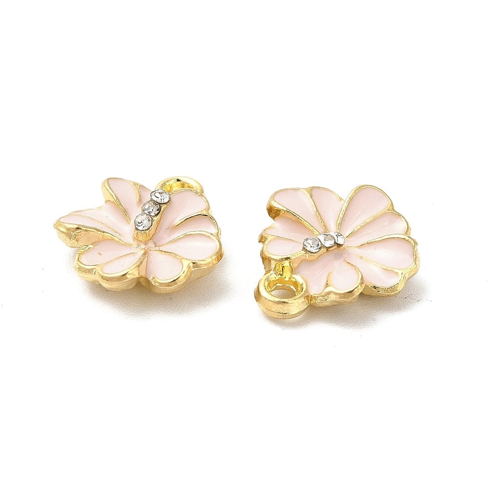 Hibiscus Blomster Vedhæng Med Rosa Emalje, (8 stk.) - Uniq Perler - 114580