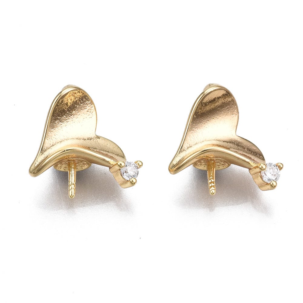 Hjerte Bail Med Zirkonia Til Topboret Perle - Forgyldt (13x14mm), 2 stk. - Uniq Perler - 471319