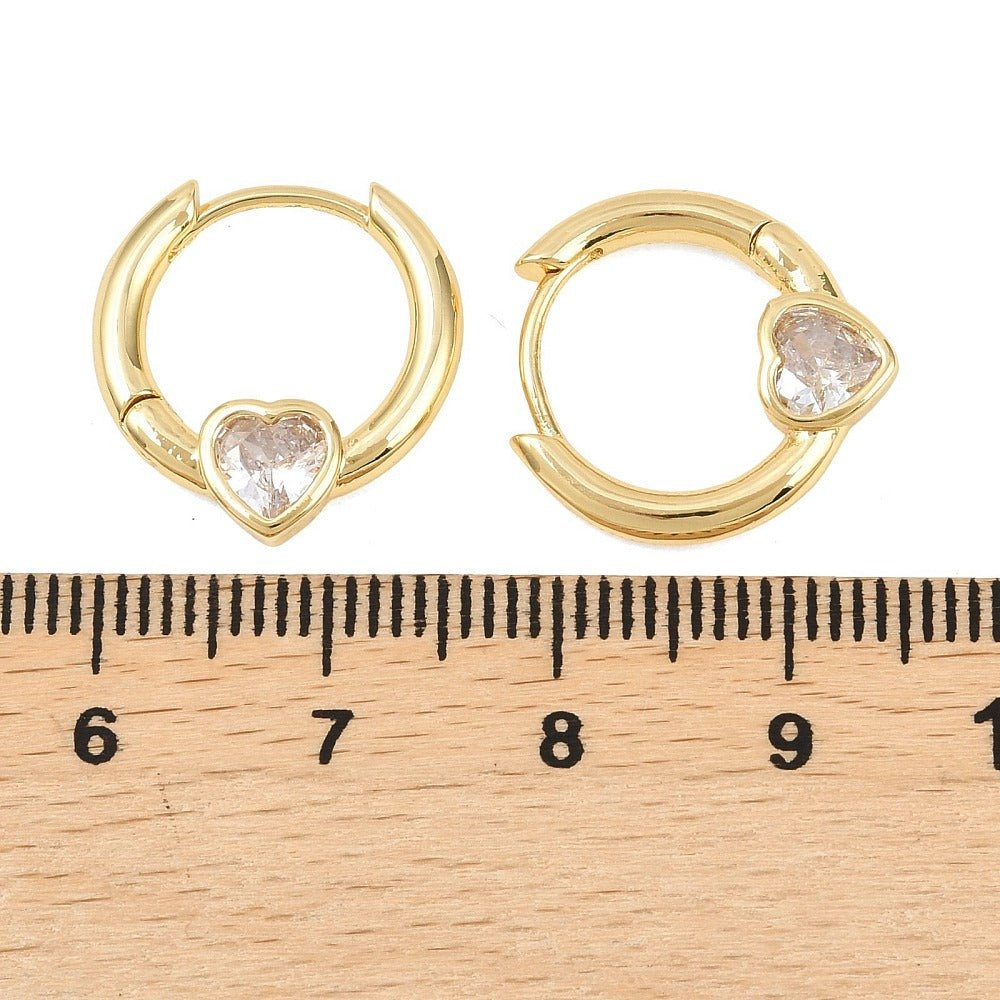 Hjerte Creoler – 18K Forgyldt Messing Med Zirkonia Sten (17x16x3,5mm) - Uniq Perler - 117503