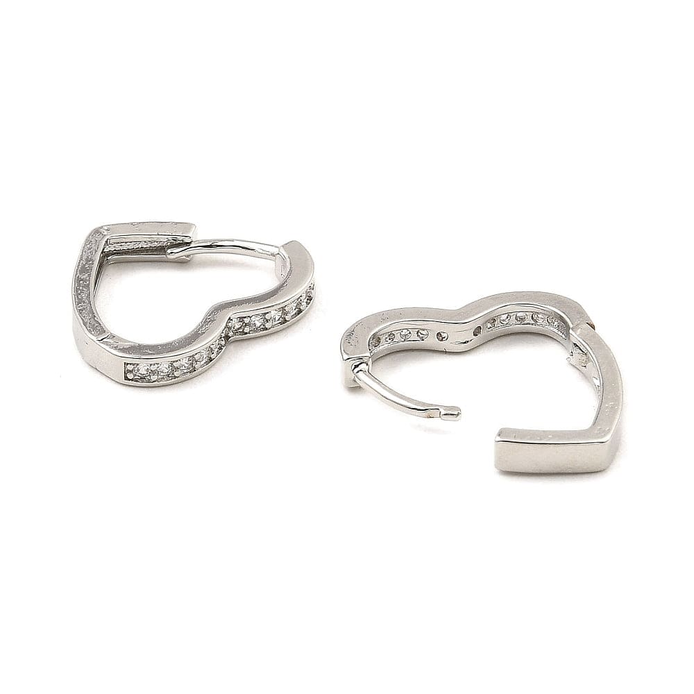 Hjerte Creoler Med Zirkonia Sten - Platin Belagt (16x2mm) - Uniq Perler - 115857