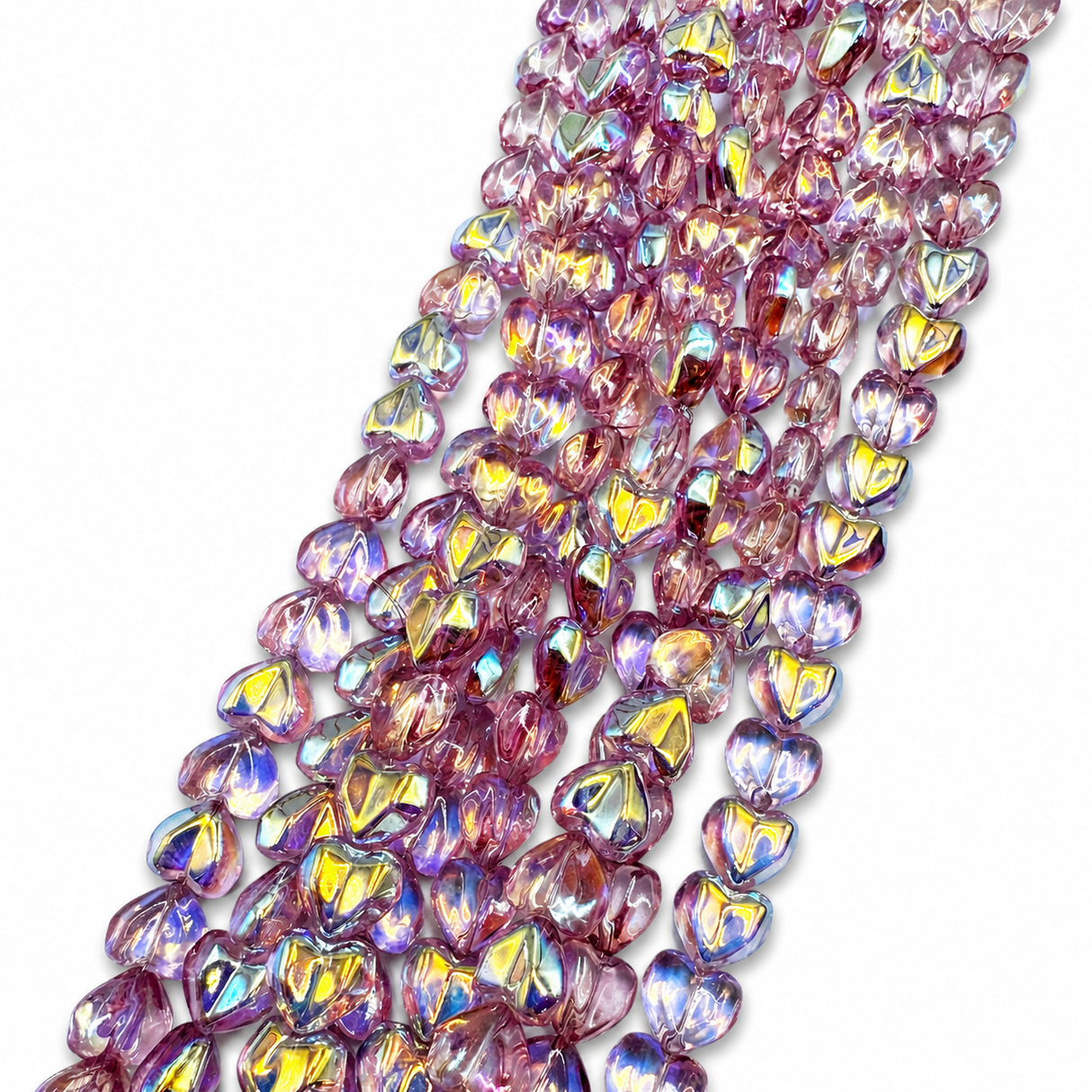 Hjerte Glasperler –Rosa, AB - Belagt, Facetterede (12~13x14~15x8~9mm) - Uniq Perler - 120290