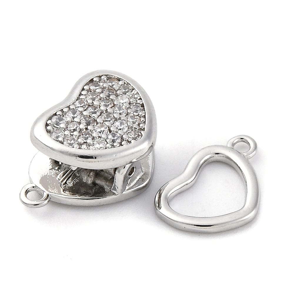 Hjerte Lås Med Zirkonia, 18K Platin Belagt Messing, 21mm - Uniq Perler - 270957