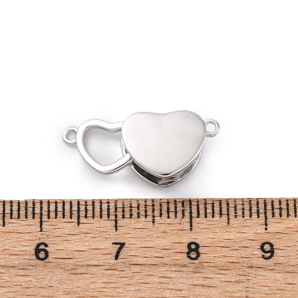 Hjerte Lås Med Zirkonia, 18K Platin Belagt Messing, 21mm - Uniq Perler - 270957