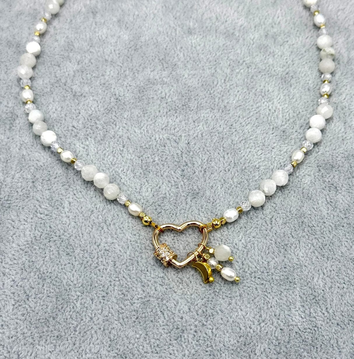 Hjerte Lås Med Zirkonia Sten, 18K Forgyldt, (19x20mm) - Uniq Perler - 113746