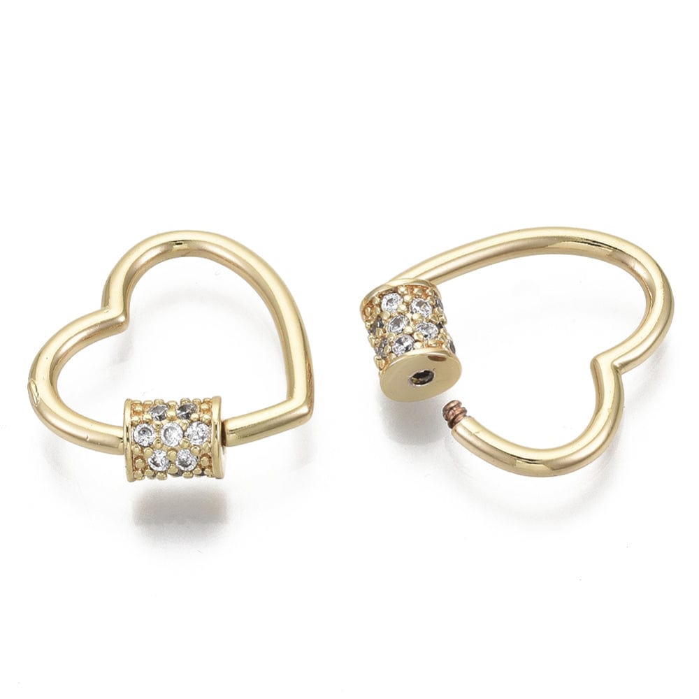 Hjerte Lås Med Zirkonia Sten, 18K Forgyldt, (19x20mm) - Uniq Perler - 113746