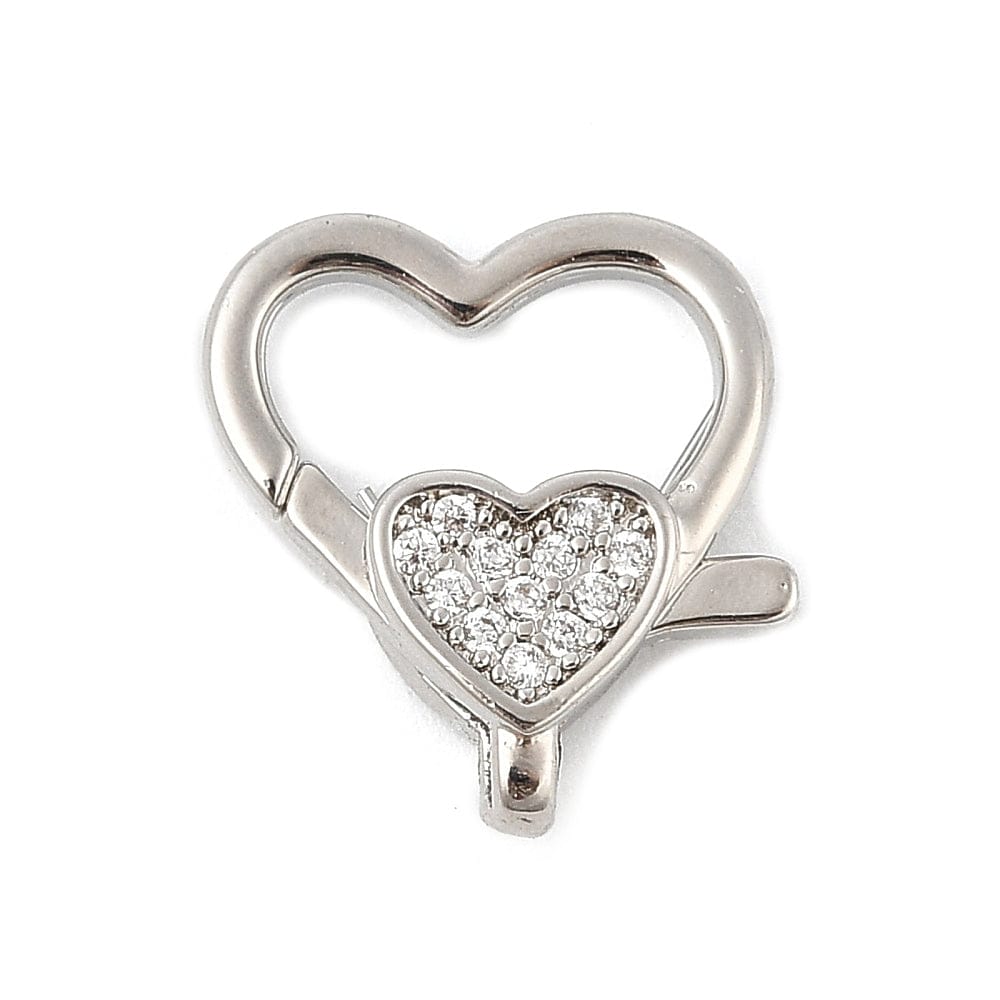 Hjerte Lås Med Zirkonia Sten, Langtidsholdbar Forsølvet, 13x15mm - Uniq Perler - 114731