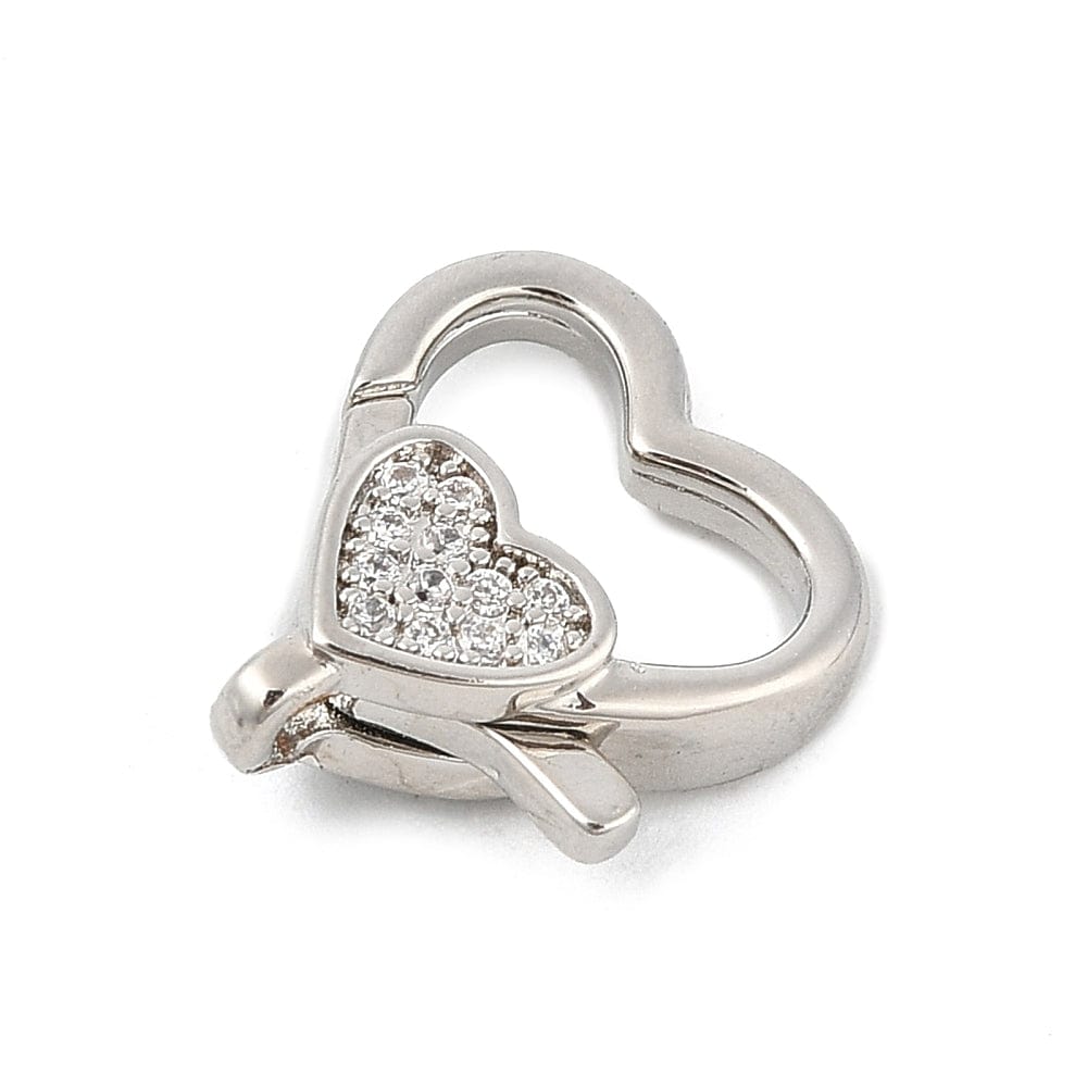 Hjerte Lås Med Zirkonia Sten, Langtidsholdbar Forsølvet, 13x15mm - Uniq Perler - 114731