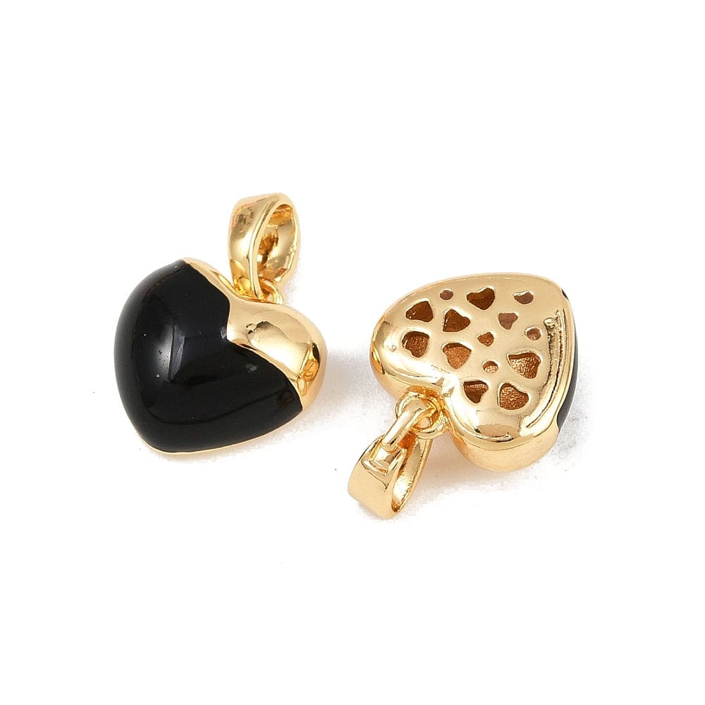 Hjerte m. Sort Emalje, Forgyldt Messing (11,5mm) - Uniq Perler - 115696