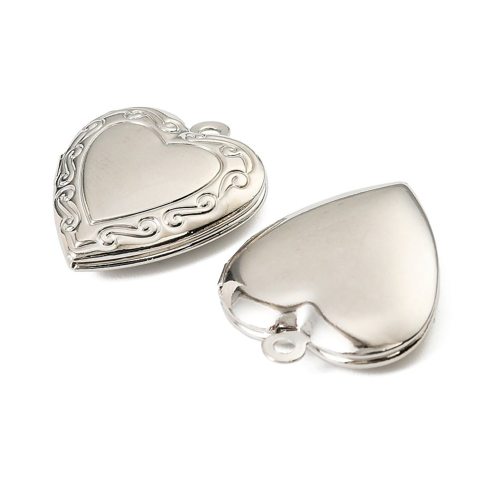 Hjerte Medaljon Vedhæng – Langtidsholdbar Platinbelagt (19x22x5mm) - Uniq Perler -