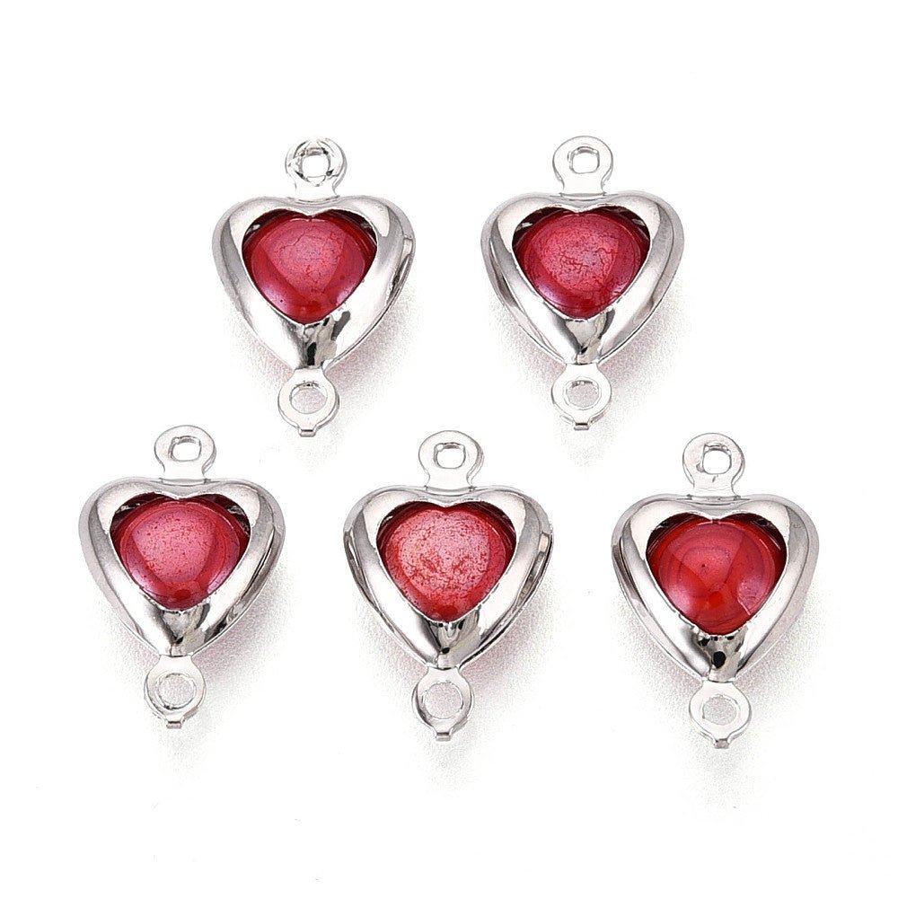 Heart Spacer with Porcelain – Dark Red (13.5x8mm) 2 pcs. - Uniq Perler -