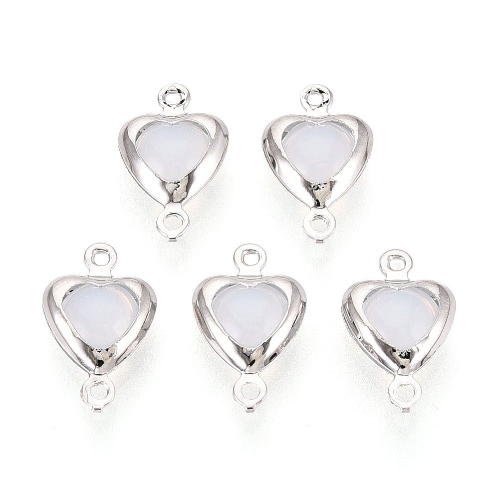 Hjerte Mellemled med Porcelæn – Opal hvidt (13,5x8mm) 2 stk. - Uniq Perler -