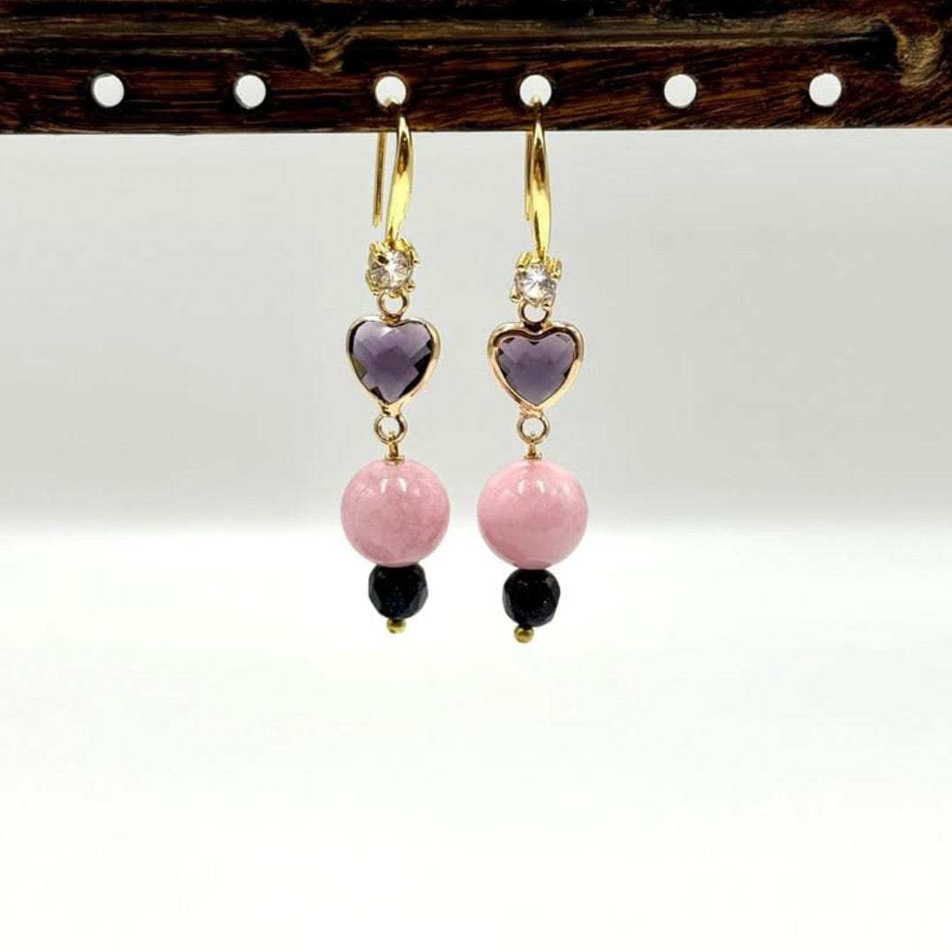 Hjerte Mellemled Med Rosa/Lilla Glas – Forgyldt (8x14mm), 2 stk - Uniq Perler - 115076