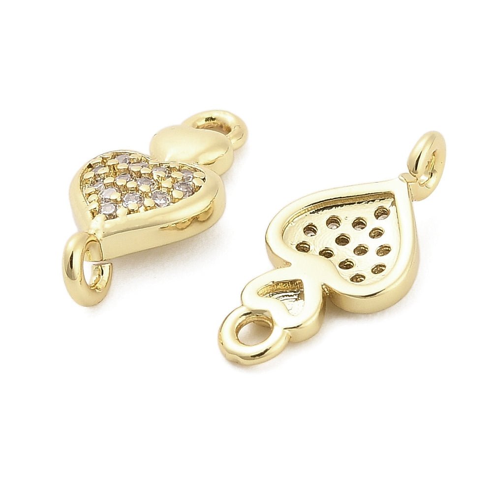 Hjerte Mellemled med Zirkonia sten, Langtidsholdbar Forgyldt (15.5x7.5x3.5mm) - Uniq Perler -