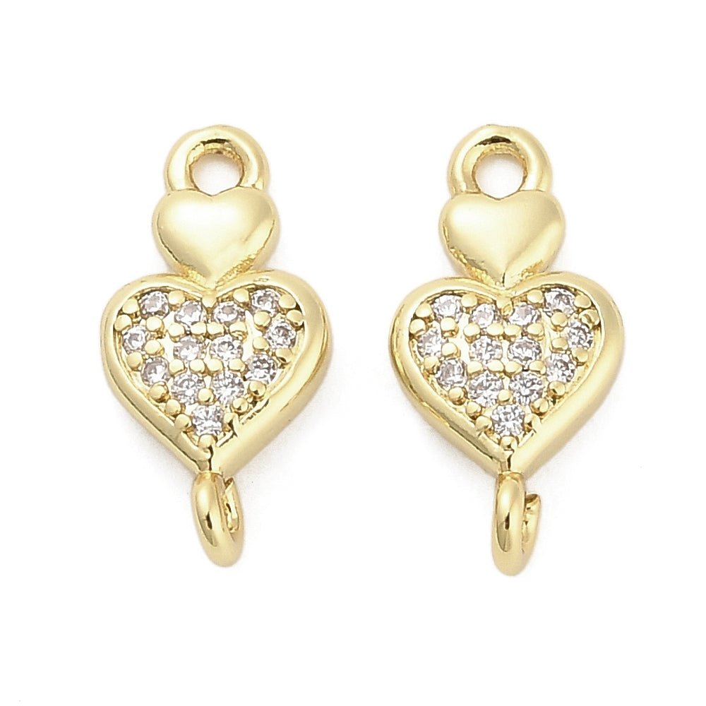Hjerte Mellemled med Zirkonia sten, Langtidsholdbar Forgyldt (15.5x7.5x3.5mm) - Uniq Perler -