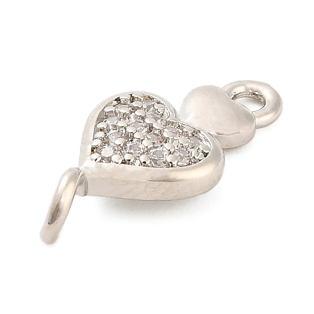 Hjerte Mellemled med Zirkonia sten, Langtidsholdbar Platinfarve (15.5x7.5x3.5mm) - Uniq Perler -