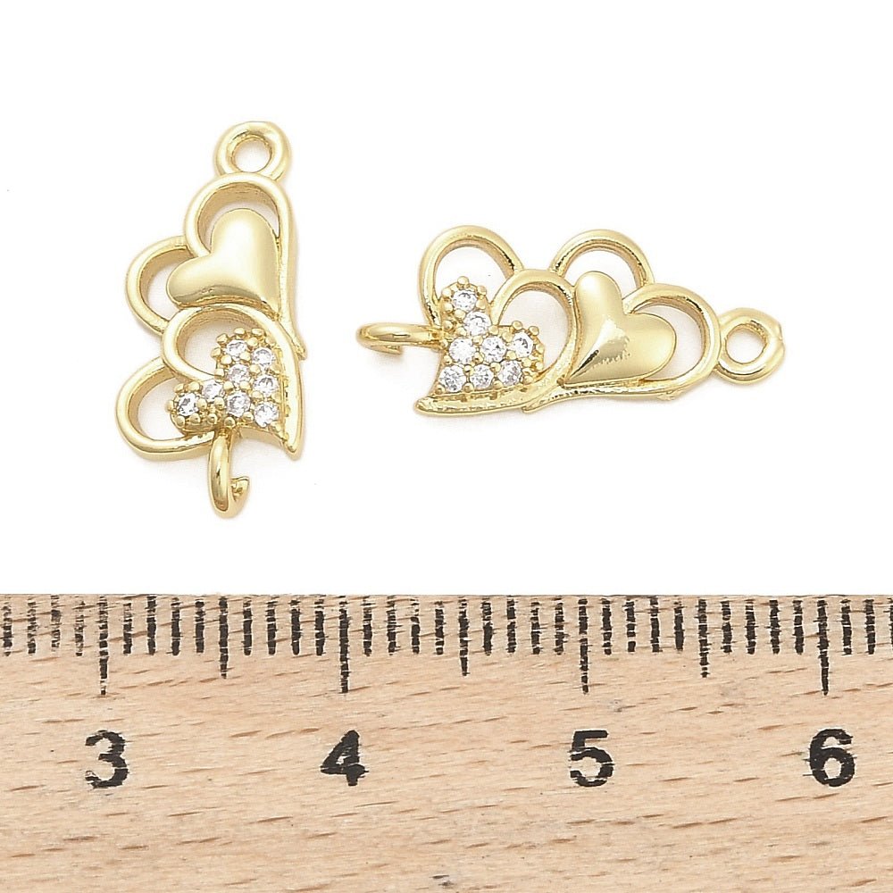 Hjerte mellemled, Zirkonia sten, Langtidsholdbar Forgyldt (18x8x3.5mm) - Uniq Perler -