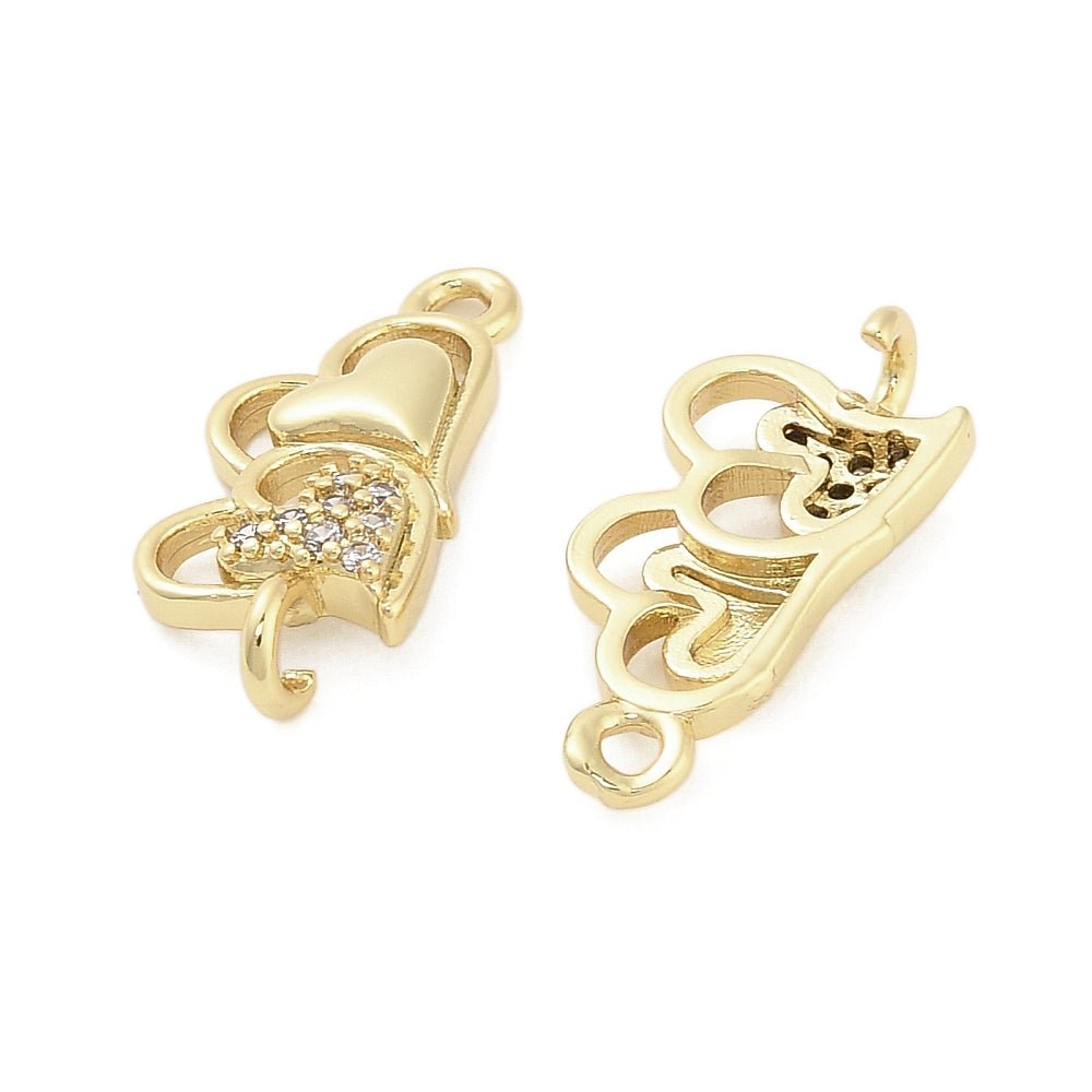 Hjerte mellemled, Zirkonia sten, Langtidsholdbar Forgyldt (18x8x3.5mm) - Uniq Perler -