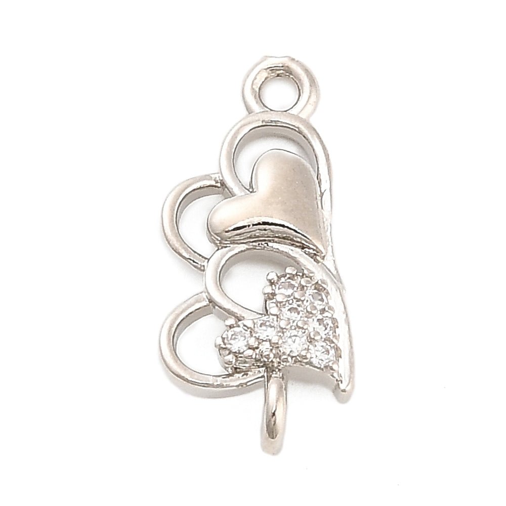 Hjerte mellemled, Zirkonia sten, Langtidsholdbar Platinfarve (18x8x3.5mm) - Uniq Perler -