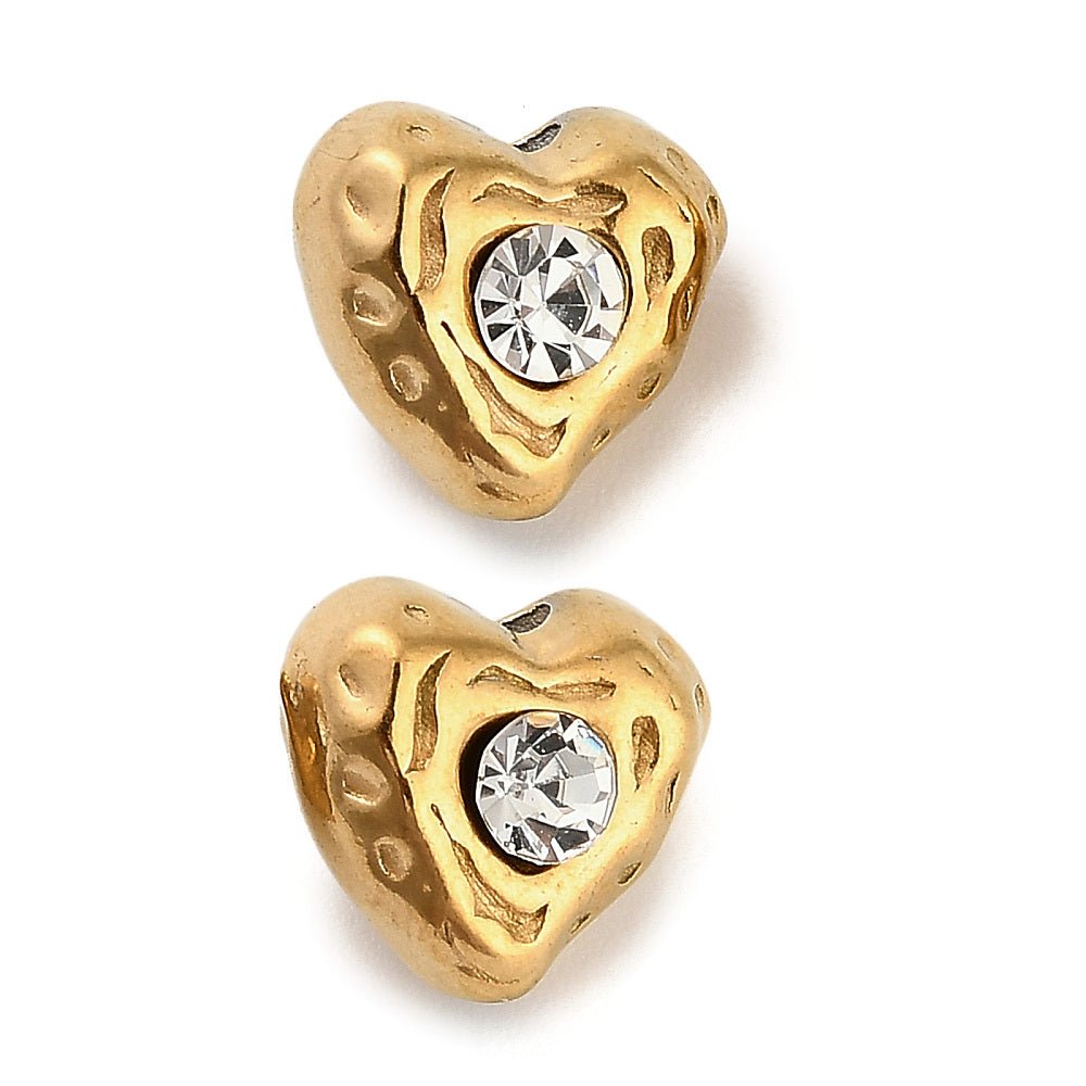 Herzperlen aus wasserfestem Vergoldet Stahl – Strasssteine (9,5x9mm, 2 Stk.) - Uniq Perler - 117433