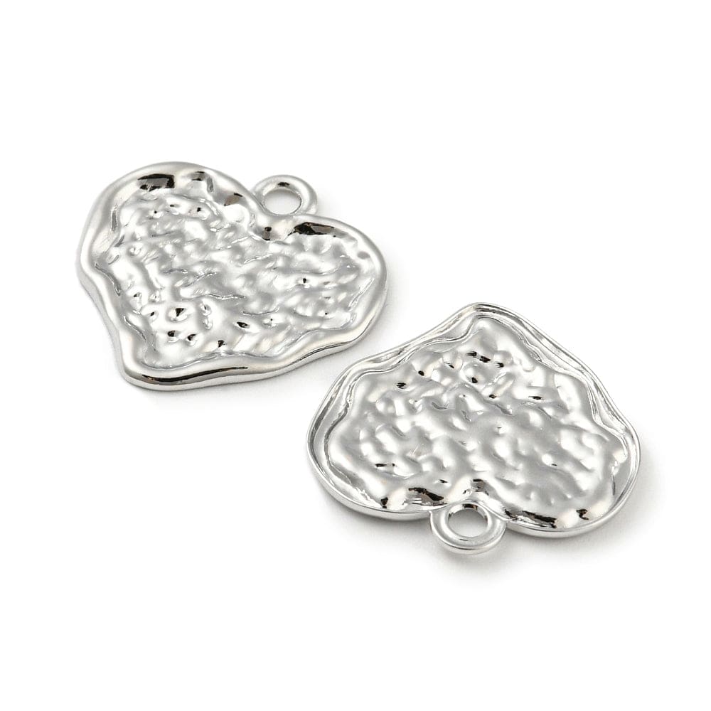 Hjerte Vedhæng, Hamret Look, Platin Belagt, 17x18mm - Uniq Perler - 112871