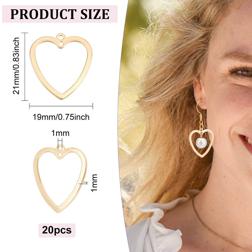 Hjerte Vedhæng Med 2 Øskner – 18K Forgyldt Messing (21x19x1mm) 20 stk. - Uniq Perler - 122674