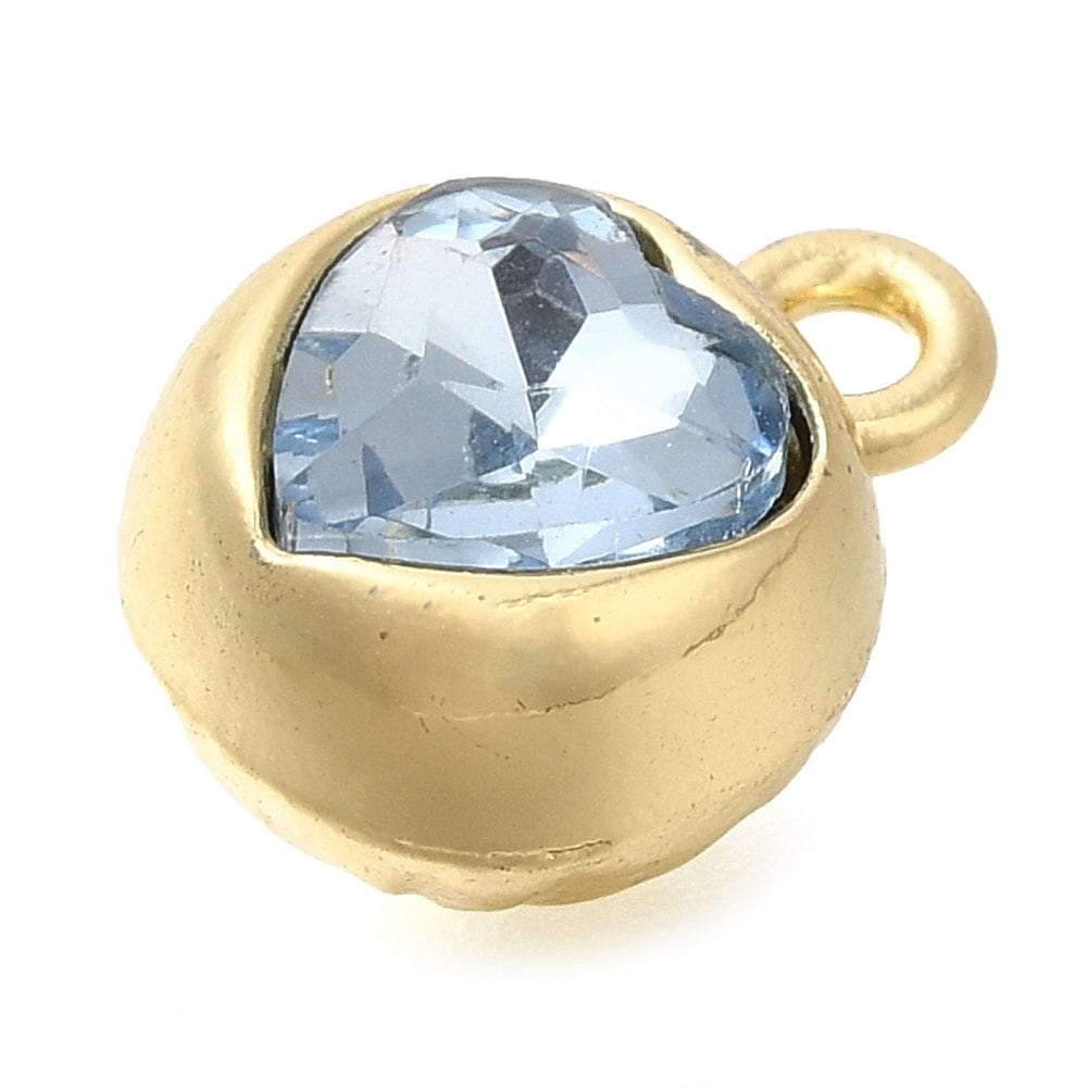 Hjerte Vedhæng Med Blå Rhinsten, Forgyldt, 11,5x9mm, 2 stk. - Uniq Perler - 113968