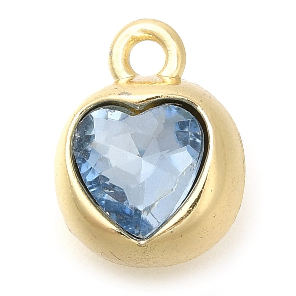 Hjerte Vedhæng Med Blå Rhinsten, Forgyldt, 11,5x9mm, 2 stk. - Uniq Perler - 113968