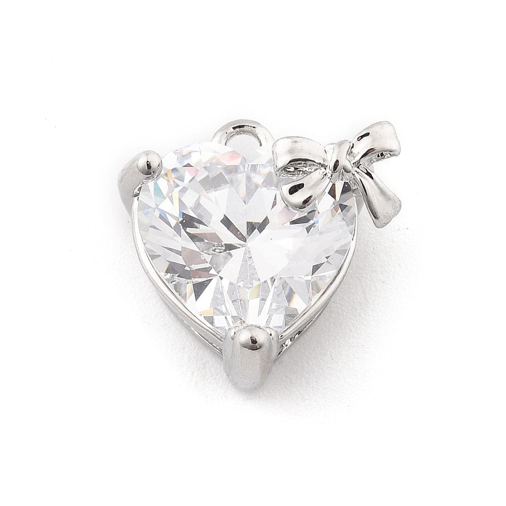 Hjerte Vedhæng Med Klar Zirkonia Sten, Platin Farvet, 13x13mm - Uniq Perler - 114759
