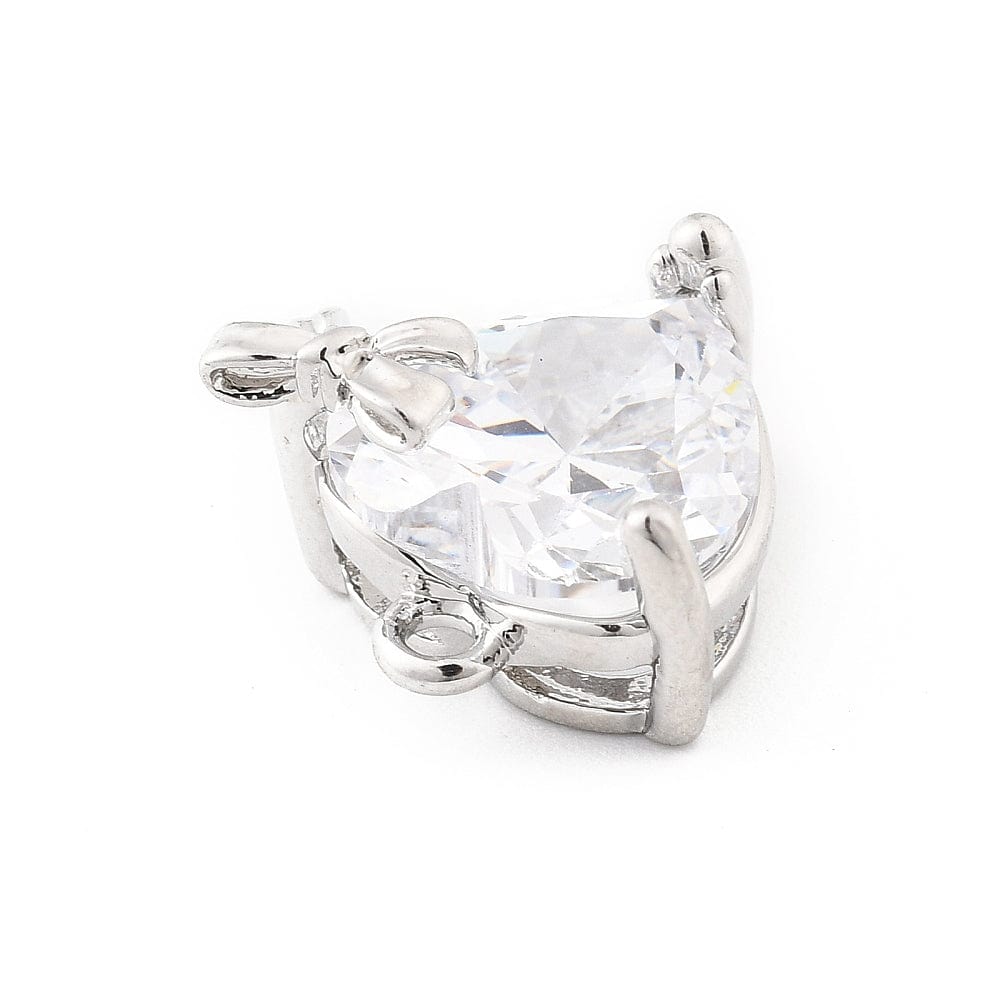 Hjerte Vedhæng Med Klar Zirkonia Sten, Platin Farvet, 13x13mm - Uniq Perler - 114759