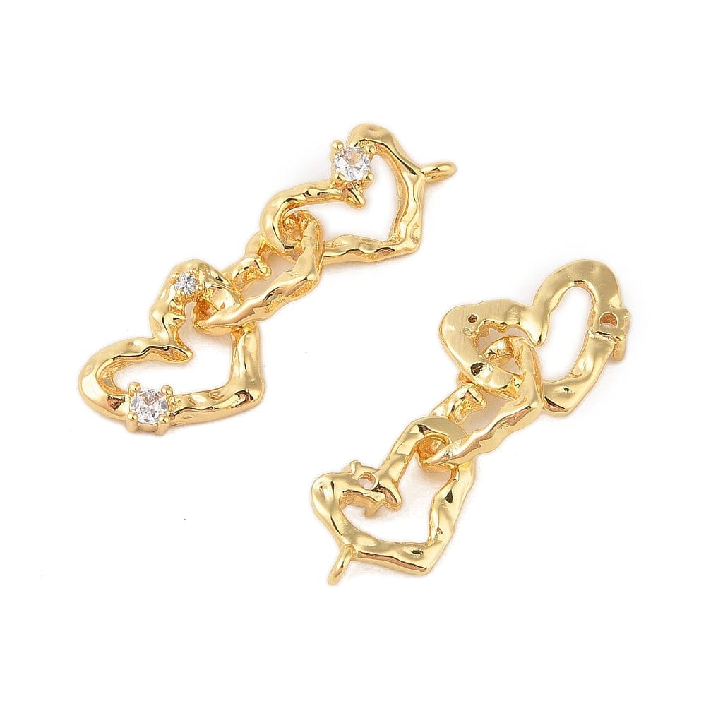 Hjerte Vedhæng Med Klare Zirkonia Sten, 18K Forgyldt, 33x10mm - Uniq Perler - 113748