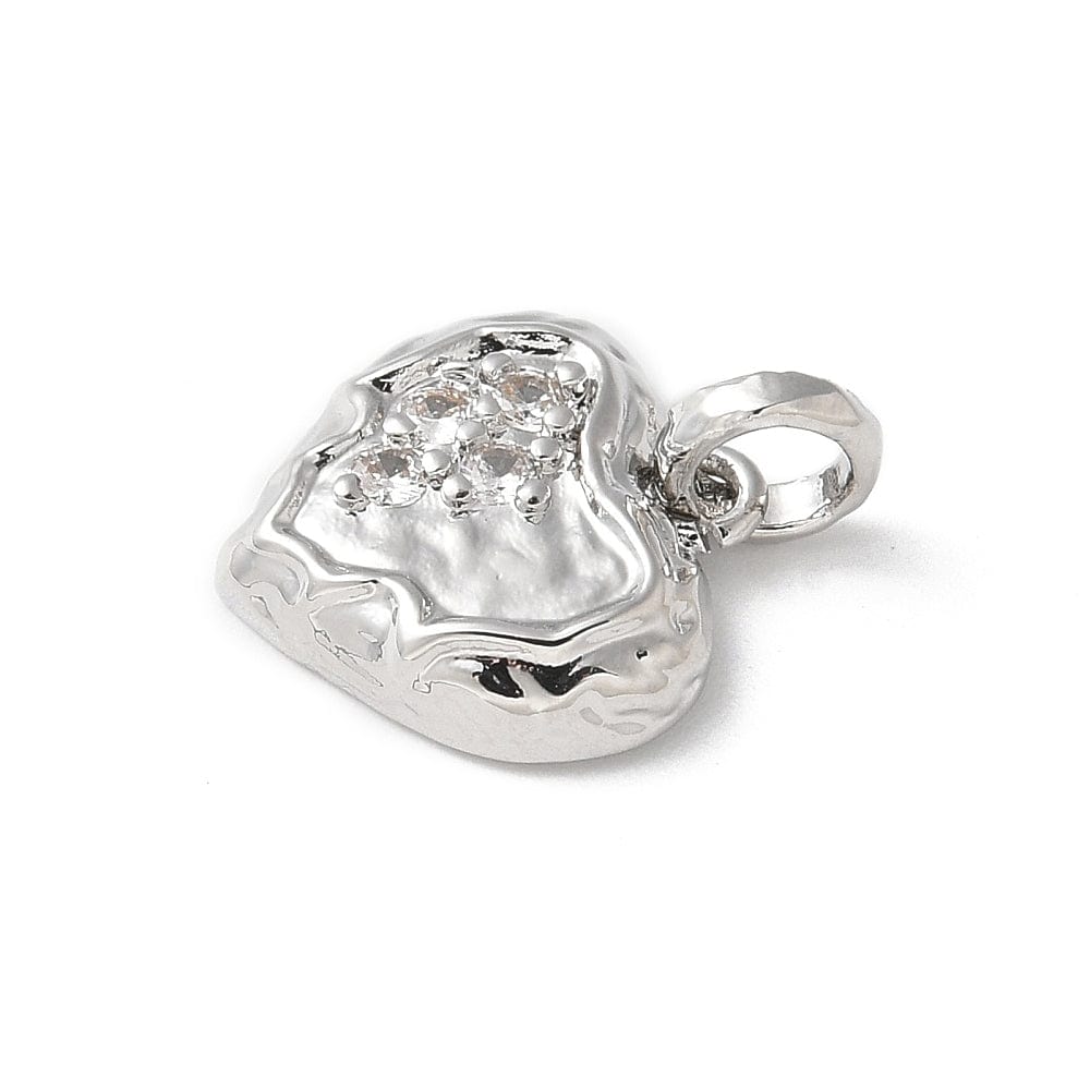 Hjerte Vedhæng Med Klare Zirkonia Sten, Langtidsholdbar Platin Belagt, 13,5x14,5mm - Uniq Perler - 790841