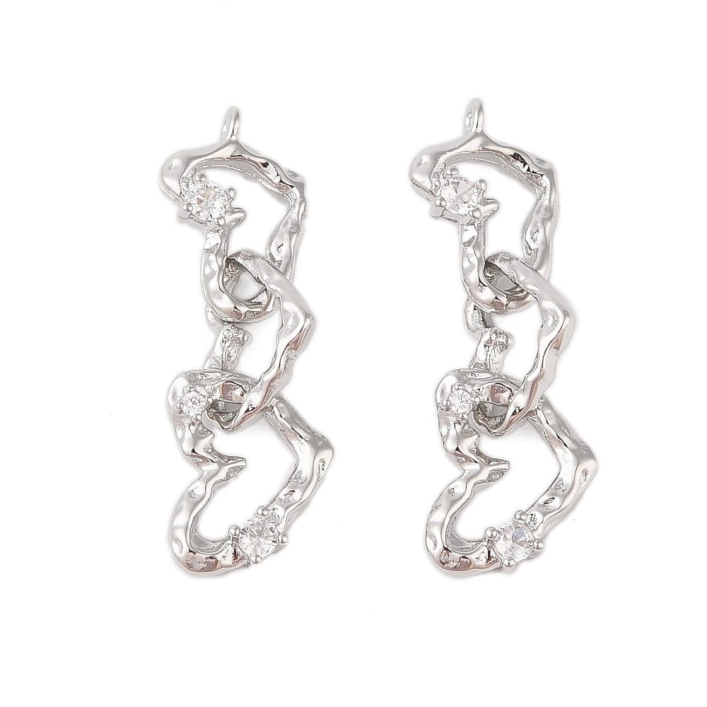 Hjerte Vedhæng Med Klare Zirkonia Sten, Platin, 33x10mm - Uniq Perler - 113749