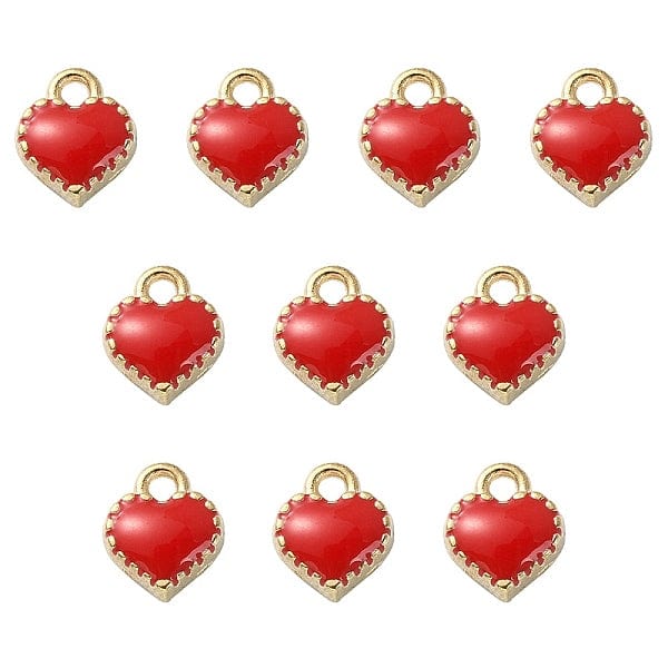 Hjerte Vedhæng Med Rød Emalje, 8x7,5x2,5mm, 10 Stk - Uniq Perler - 113017
