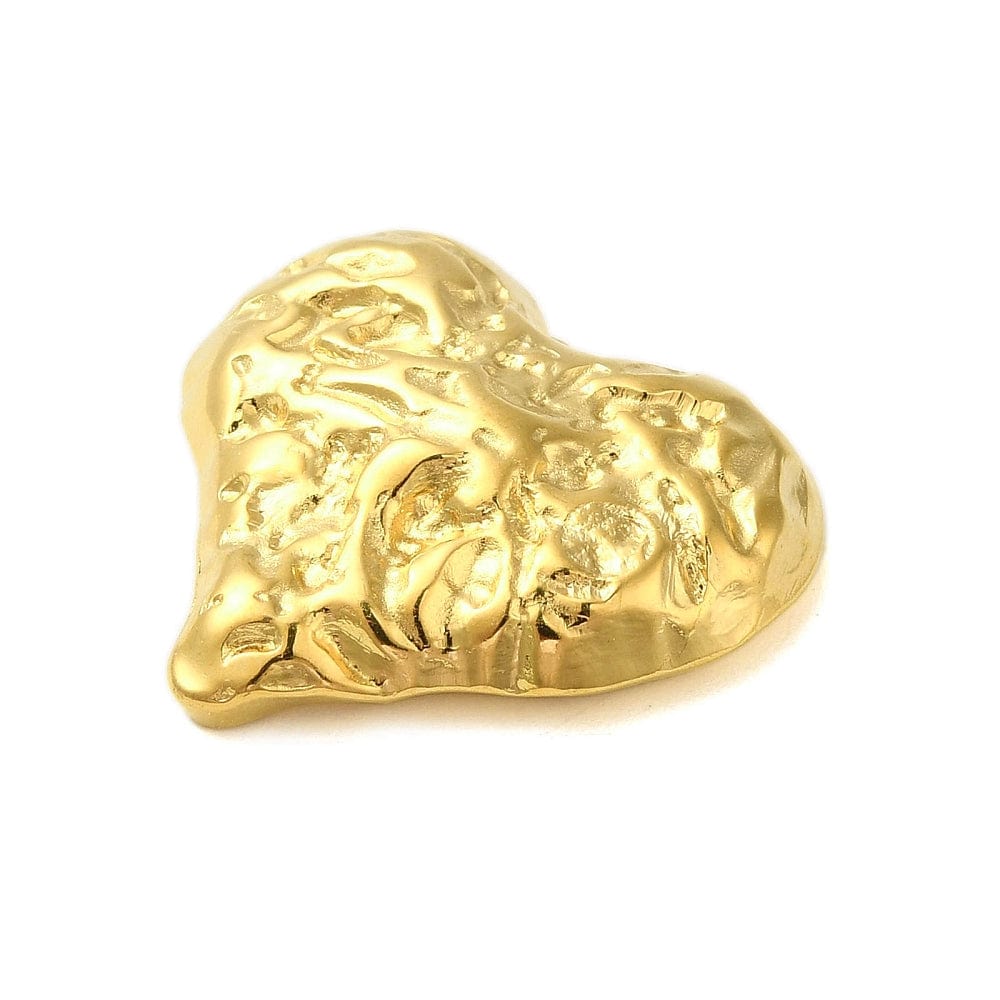Hjerte Vedhæng Med Struktur, 18K Forgyldt Stål, 21x22mm - Uniq Perler - 776846