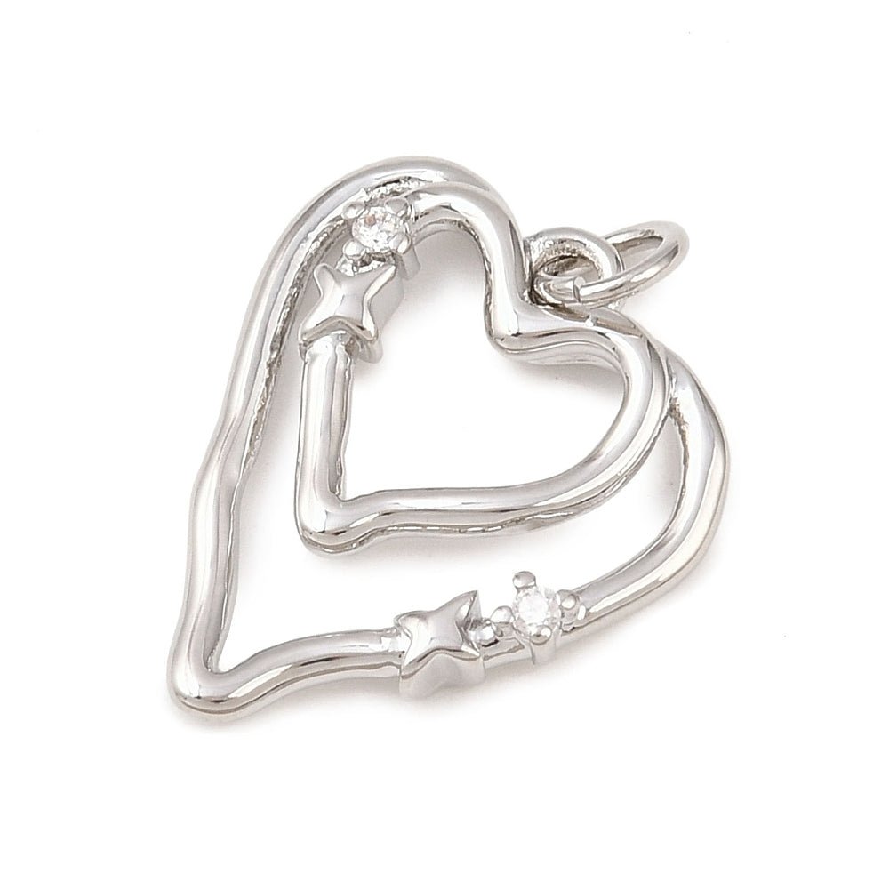 Hjerte Vedhæng Med Zirkonia – Langtidsholdbar Platinbelagt Messing (19,5x17x2,8mm) - Uniq Perler - 122575