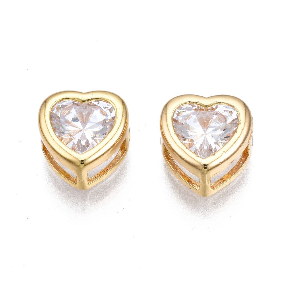 Hjerte Vedhæng Med Zirkonia Sten, 18K Forgyldt, (9x8,5x5,5 mm) - Uniq Perler - 113394