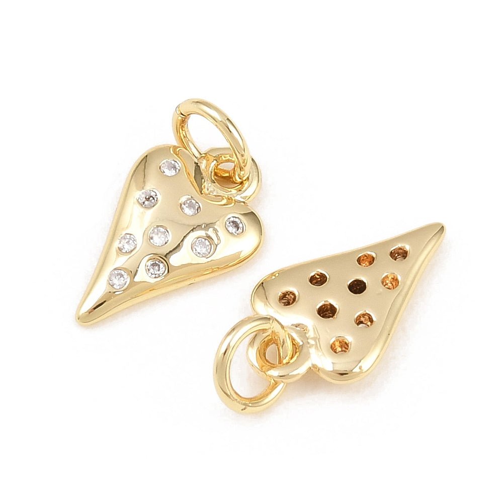 Heart Pendant – Cubic Zirconia stones, long-lasting gold plating (13x8mm) - Uniq Perler - 117315