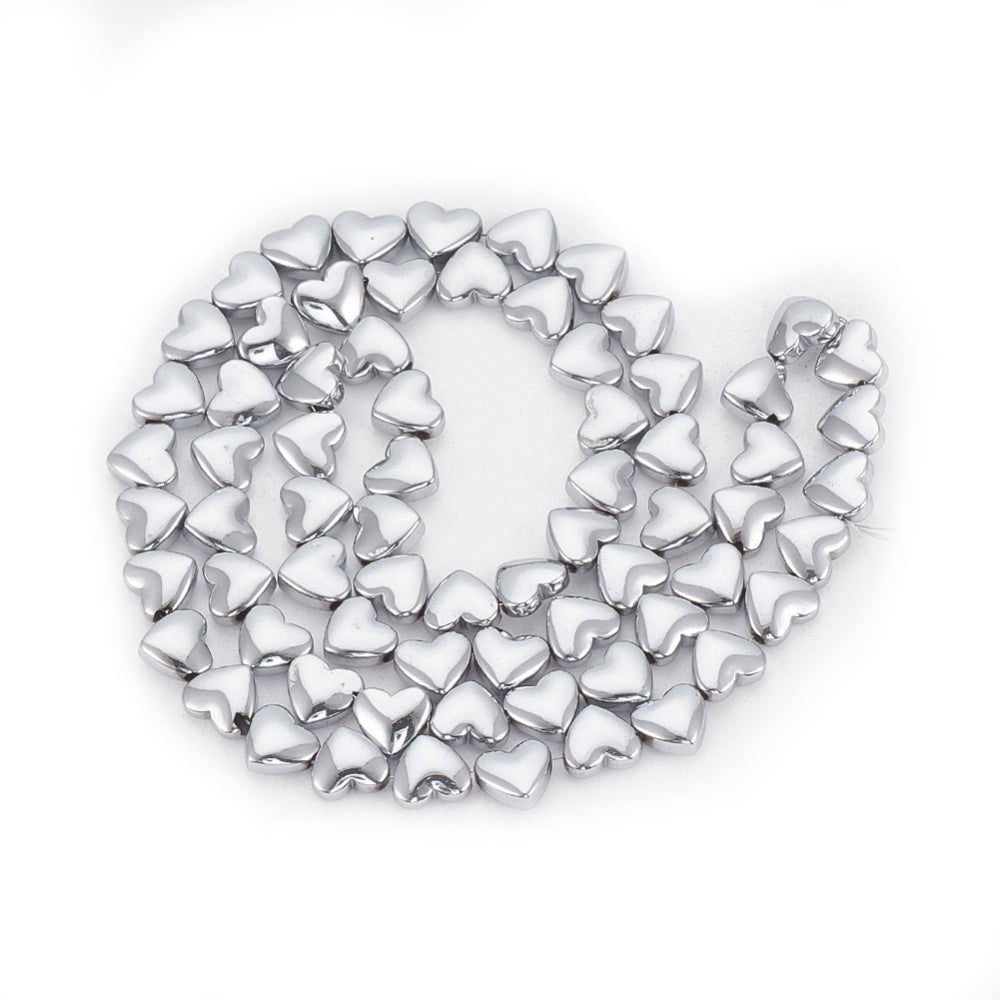 Hjerteformede Hæmatit Perler – Platinbelagt (6x5,5x3mm) 10 stk. - Uniq Perler - 126003
