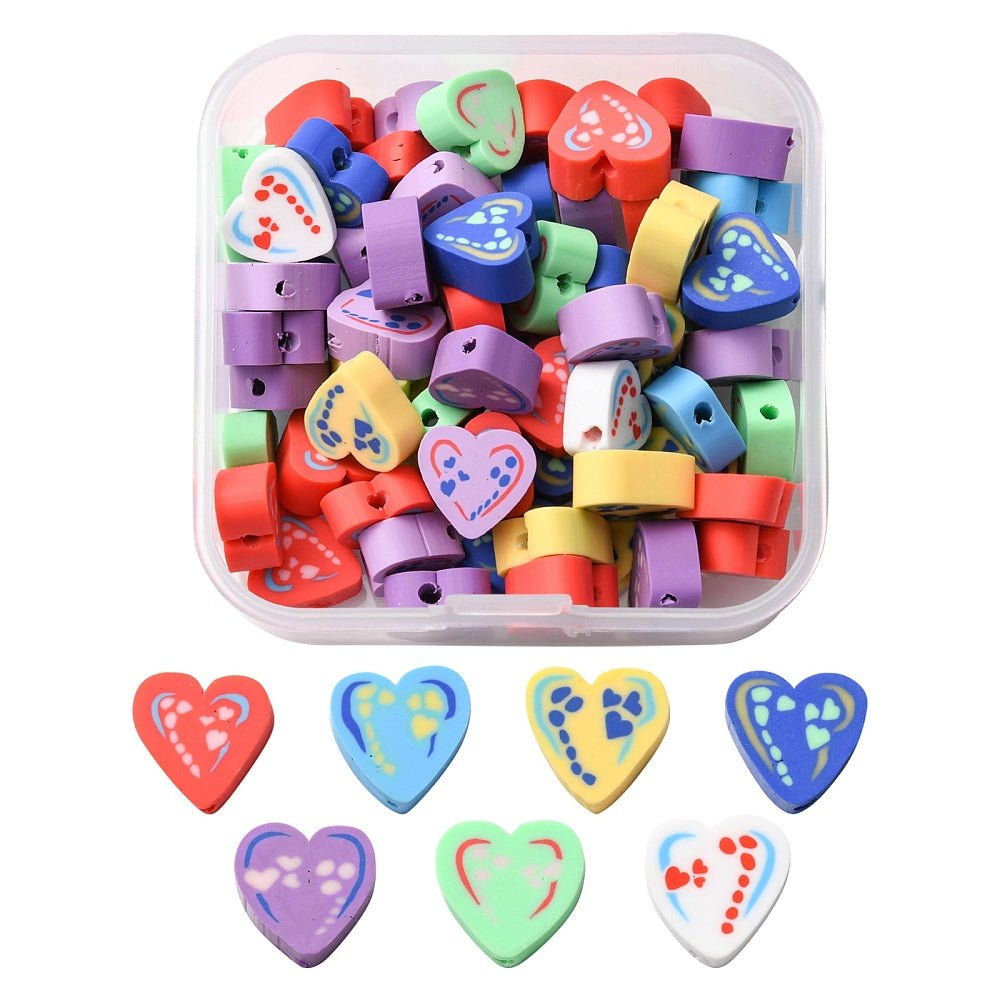 Hjerteformede Polymer Ler Perler – Farve Mix (8 - 11x9 - 10,5mm) ca. 65 stk. - Uniq Perler - 122321