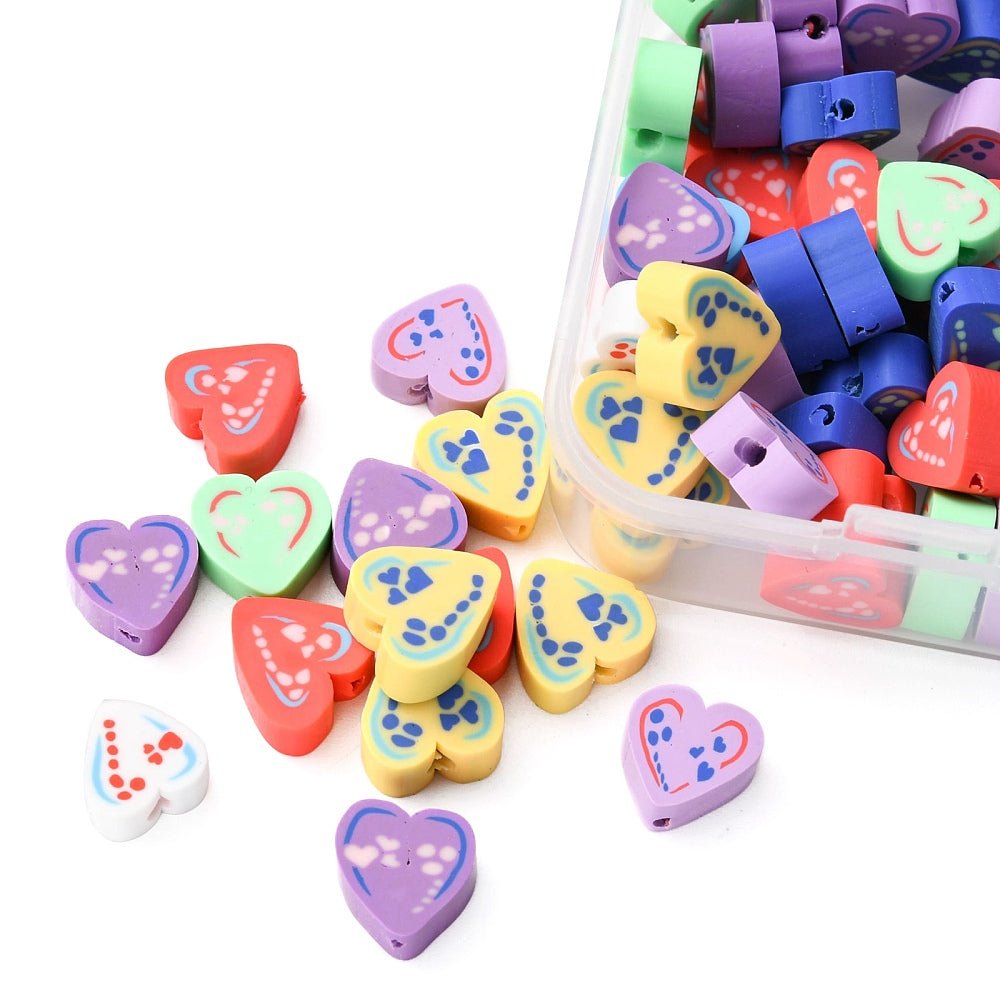 Hjerteformede Polymer Ler Perler – Farve Mix (8 - 11x9 - 10,5mm) ca. 65 stk. - Uniq Perler - 122321