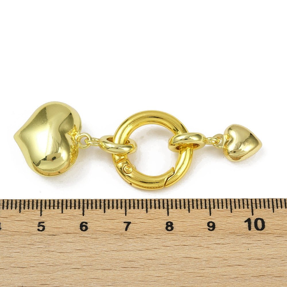 Hjerteformede Spring Gate Låse – 18K Langtidsholdbar Forgyldt Messing (61mm) 1 stk. - Uniq Perler - 123905