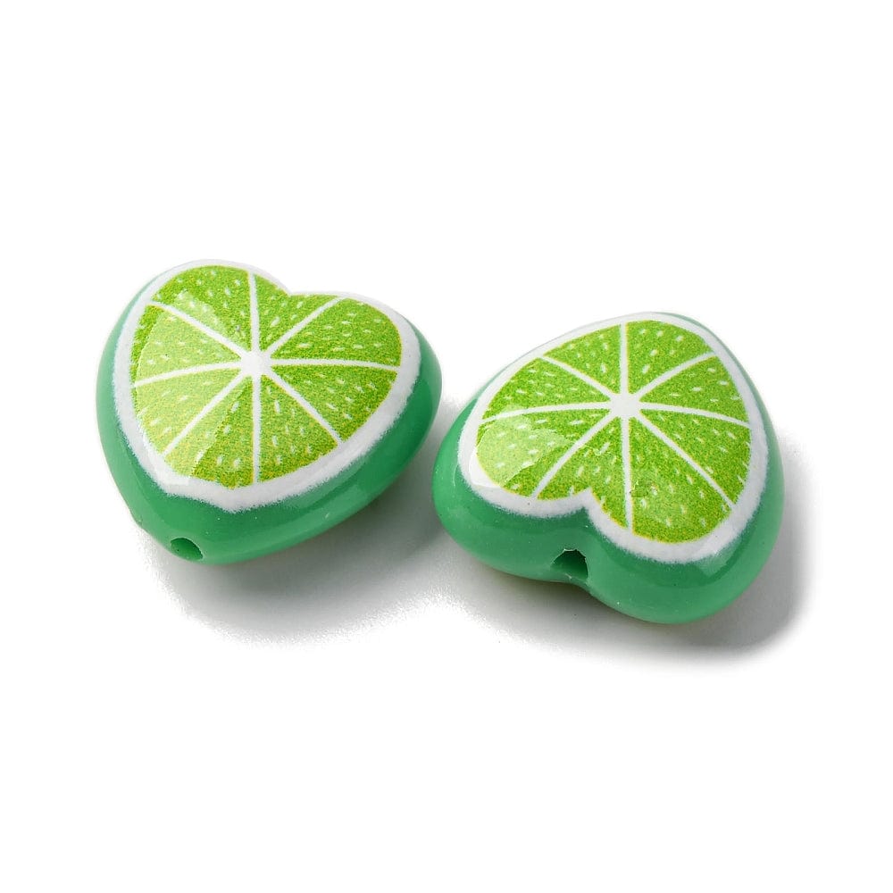 Hjerteformet Akryl Perler Med Frugt Motiv – Mix Farver (18x17mm, 8 stk) - Uniq Perler - 115969