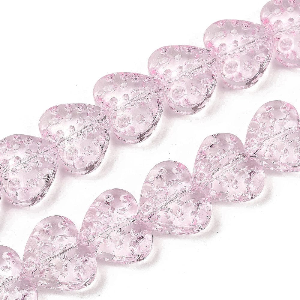 Hjerteformet Glasperler – Pink (13x15x7mm) - Uniq Perler - 115250