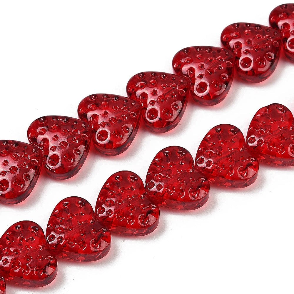 Hjerteformet Glasperler – Rød (13x15x7mm) - Uniq Perler - 115249